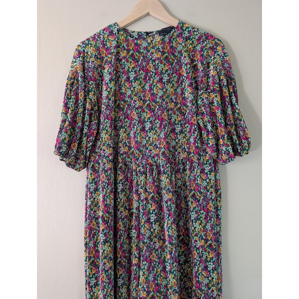 ASOS‎ Pleated Floral Midi Jumpsuit Puff Sleeve Button Bloomcore Artsy Womens 12